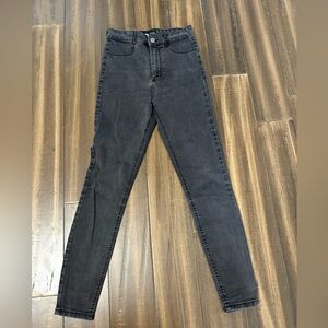 Sz 6 Zara Black High Waist Skinny Jeans Pockets Belt Loops Button Zipper